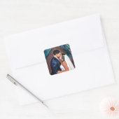 Bruidegom en bruid trouwkus vierkante sticker (Envelop)