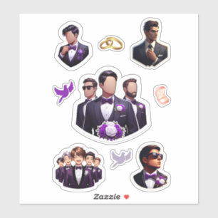 Bruidegom en bruidsjonkers paars sticker