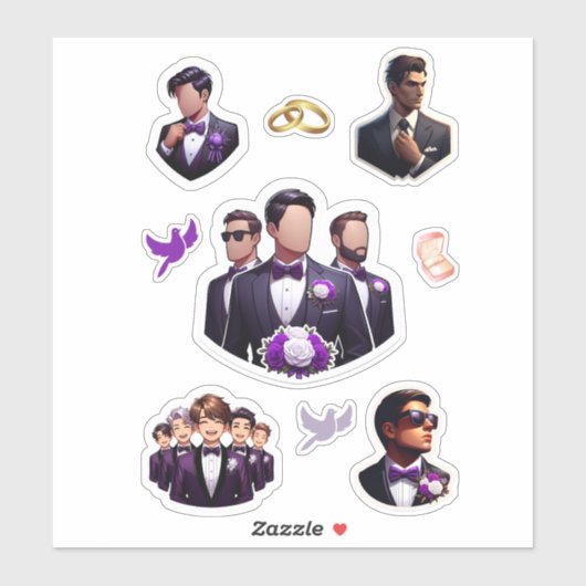 Bruidegom en bruidsjonkers paars sticker (Vel)