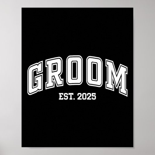 Bruidegom Est. 2025 Retro Just Getrouwde Koppels W Poster (Voorkant)