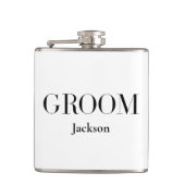 bruidegom gepersonaliseerd wit zwart modern eenvou heupfles (Voorkant)