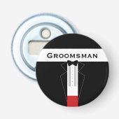 Bruidegom Geschenk Flesopener met Zwarte Smoking N Button Flesopener (Voorkant)