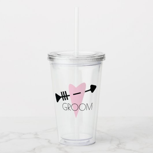 Bruidegom Hart en Pijl Trouwdag Acryl Drinkbeker (Voorkant)