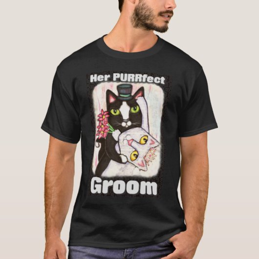 Bruidegom Kat Trouwpaar Zwart T-shirt (Voorkant)