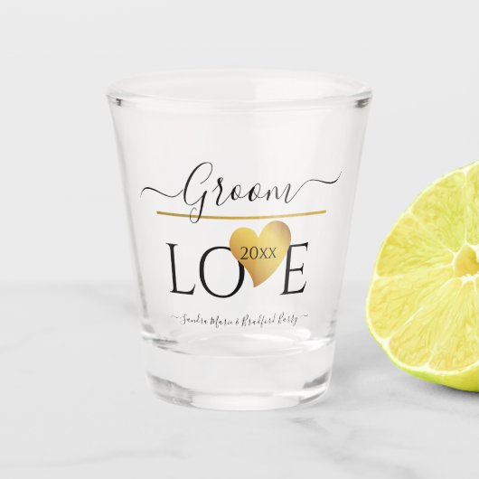 Bruidegom Liefde Tekst | Gouden Hart datum Shot Glas (Voorkant)