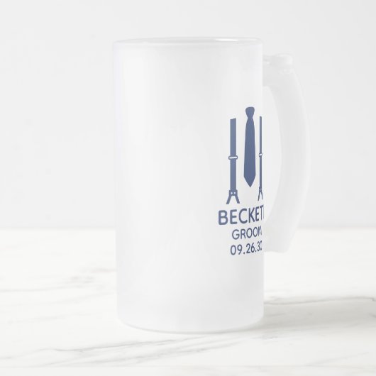 Bruidegom Met Blauwe Stropdas Matglas Bierpul (Voorkant rechts)