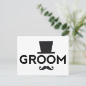 Bruidegom met pet en snor, tekstontwerp voor woord briefkaart (Staand voorkant)