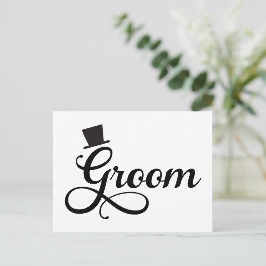 Bruidegom met pet, tekstontwerp voor woordkunst briefkaart (Staand voorkant)