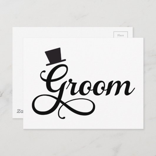 Bruidegom met pet, tekstontwerp voor woordkunst briefkaart (Voorkant / Achterkant)