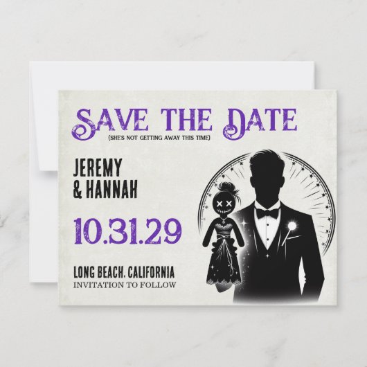 bruidegom met Voodoo Doll Bride Save The Date (Voorkant)