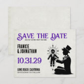 bruidegom met Voodoo Doll Groom Save The Date (Voorkant / Achterkant)