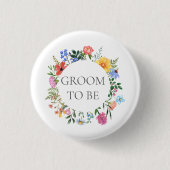 Bruidegom met wilde bloemen trouw ronde button 3,2 cm (Voorkant)