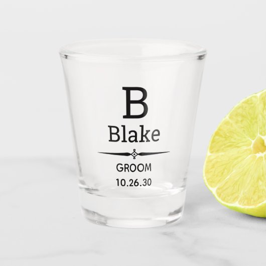 Bruidegom Monogram Geschenkglas Shot Glas (Voorkant)
