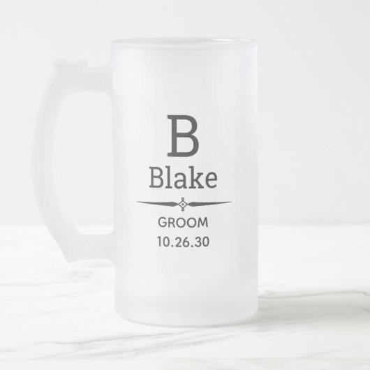 Bruidegom Monogram Geslepen Glas Bierpul Matglas Bierpul (Links)
