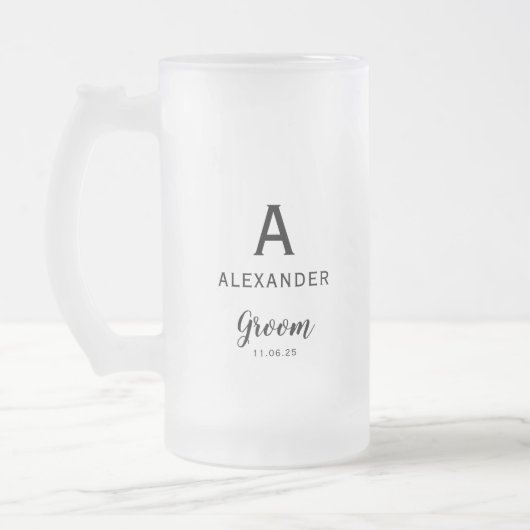 Bruidegom Monogram Naam Trouwen Matglas Bierpul (Links)