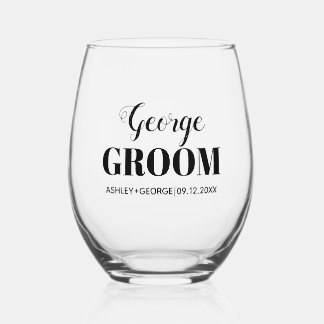 bruidegom naam zwarte typografie bruiloft wijnglas zonder voet