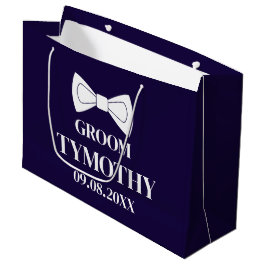 Bruidegom Navy Blauwe Elegante Moderne Naam Cadeau Groot Cadeauzakje