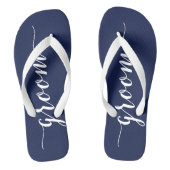 Bruidegom Navy Blauwe Trouwfeest Flip Flops Breder (Voetbed)