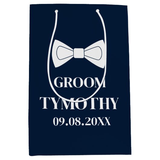 Bruidegom Navyblauw Elegante Moderne Geschenken Tr Medium Cadeauzakje (Voorkant)