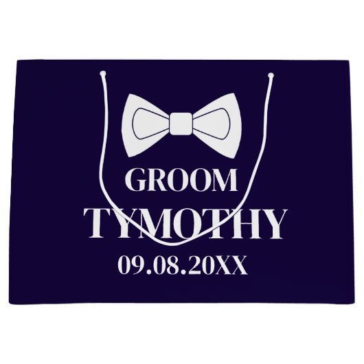 Bruidegom Navyblauw Elegante Moderne Naam Cadeaus  Groot Cadeauzakje (Voorkant)