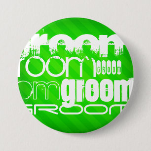 Bruidegom; Neon Green Stripes Ronde Button 7,6 Cm