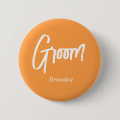 Bruidegom Oranje Wit Script Trouwen  Ronde Button 5,7 Cm (Voorkant)