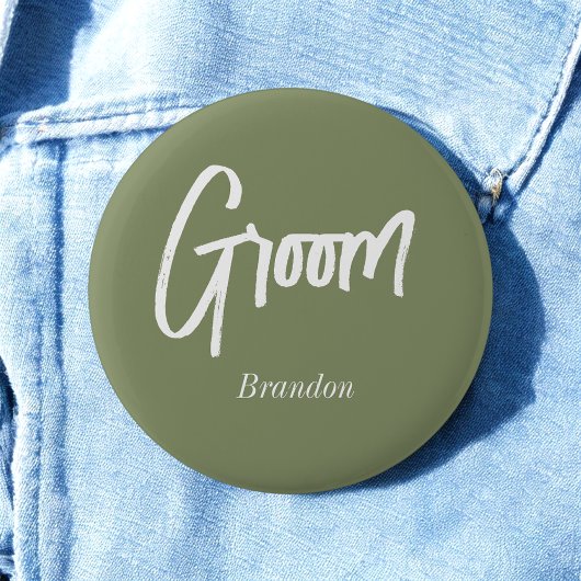 Bruidegom Sage Groen Witte Trouw Knop Ronde Button 5,7 Cm