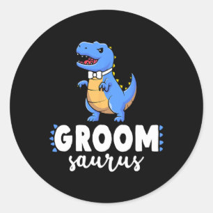 Bruidegom Saurus Dinosaur Verlovings- Huwelijkskop Ronde Sticker