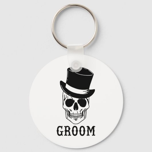 Bruidegom Schedel Met Hoed Bruid Halloween Trouwen Sleutelhanger (Voorkant)