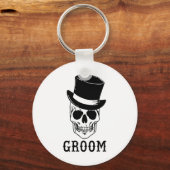 Bruidegom Schedel Met Hoed Bruid Halloween Trouwen Sleutelhanger (Voorkant)