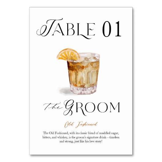 Bruidegom Signature Cocktail Waterverf Wedding Dri Kaart (Achterkant)