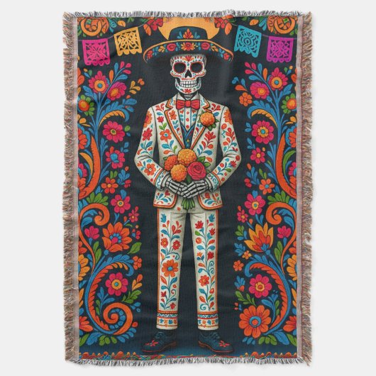 Bruidegom skelet van Día de Muertos-huwelijk Deken (Voorkant Verticaal)
