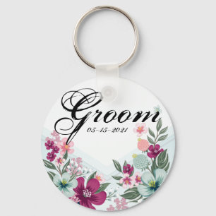 bruidegom Sleutelhanger tropische bloemen op Blue 