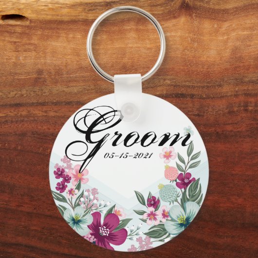 bruidegom Sleutelhanger tropische bloemen op Blue (Voorkant)