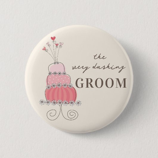 BRUIDEGOM Sweet Pink Wedding Cake Chique Naam Tag  Ronde Button 5,7 Cm (Voorkant)