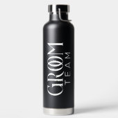 bruidegom Team Favor Zwart Wit Typografie Waterfles (Links)