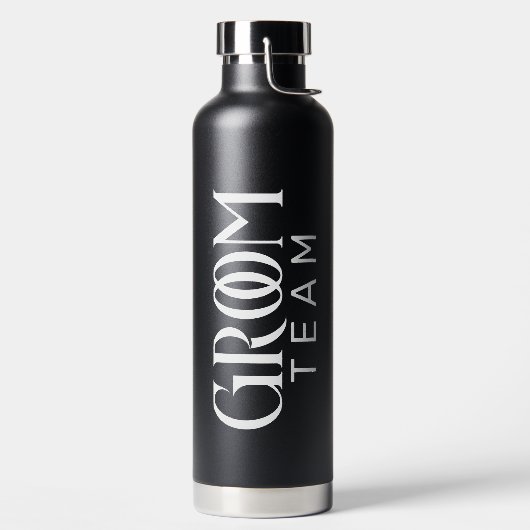 bruidegom Team Favor Zwart Wit Typografie Waterfles (Links)