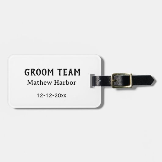 Bruidegom team getuige naam datum vrijgezellenfees bagagelabel (Voorkant horizontaal)