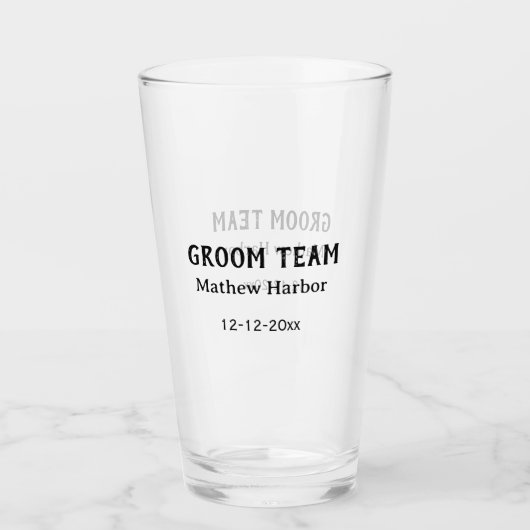 Bruidegom team getuige naam datum vrijgezellenfees glas (Voorkant)