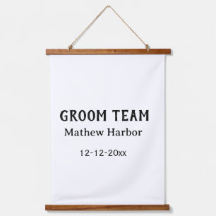 Bruidegom team getuige naam datum vrijgezellenfees hangend wandkleed