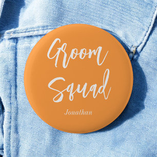 Bruidegom Team Oranje Witte Bruiloft Ronde Button 5,7 Cm