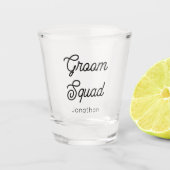 Bruidegom Team Trouwdag Zwart Wit Shot Glas (Voorkant)