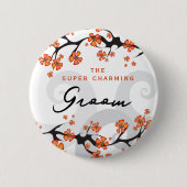 BRUIDEGOM Tropische Bloemen Swirl Chique Bruiloft  Ronde Button 5,7 Cm (Voorkant)