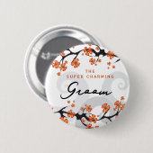 BRUIDEGOM Tropische Bloemen Swirl Chique Bruiloft  Ronde Button 5,7 Cm (Voorkant /achterkant)