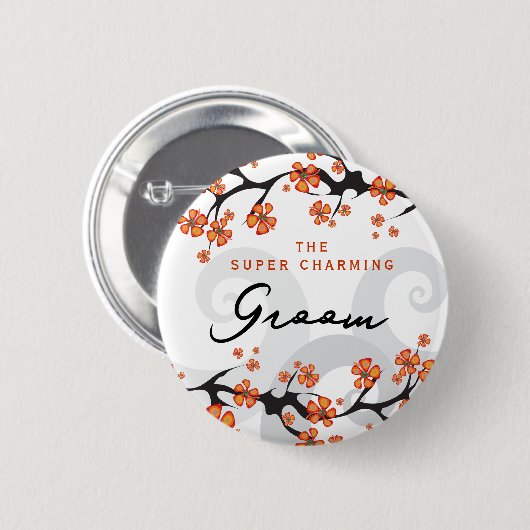 BRUIDEGOM Tropische Bloemen Swirl Chique Bruiloft  Ronde Button 5,7 Cm (Voorkant /achterkant)