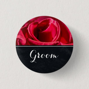 Bruidegom Trouw Rood Rozen Ronde Button 3,2 Cm