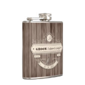  bruidegom trouwdatum ornement houtige kolf heupfles (Rechts)