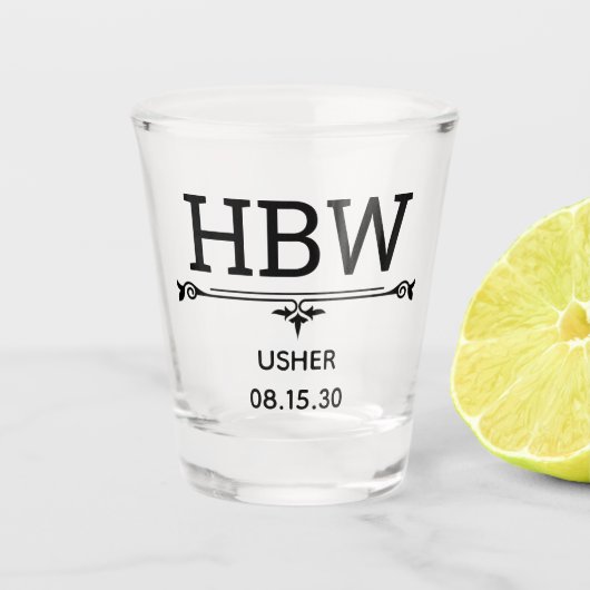 Bruidegom Voorletters Shot Glas (Voorkant)