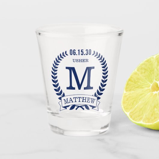 Bruidegom Voorletters Shot Glas (Voorkant)
