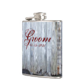 bruidegom whiskey kolf wit wassen hout schuur deur heupfles (Links)